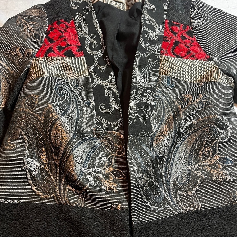 Chico's Patchwork Embroidered Paisley Open Front Jacket Wearable Art Statement - Picture 8 of 13